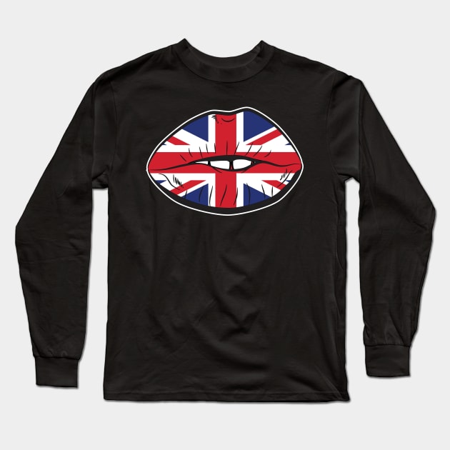 British Flag Fan Lips UK Fan Union Jack Lips Long Sleeve T-Shirt by atomguy